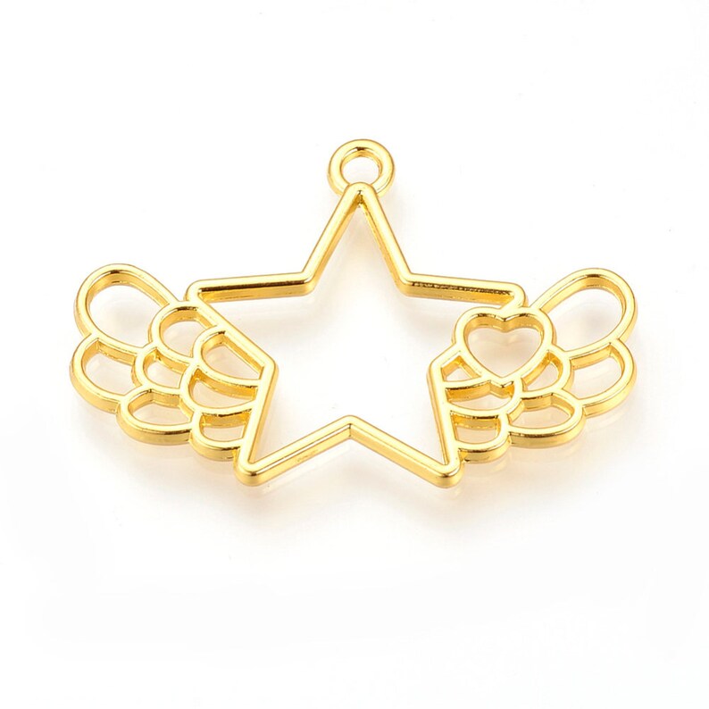 2 Gold Star with Wings Open Bezel Pendant Alloy Open Back Bezel Pendants Resin Bezels DIY UV Resin
