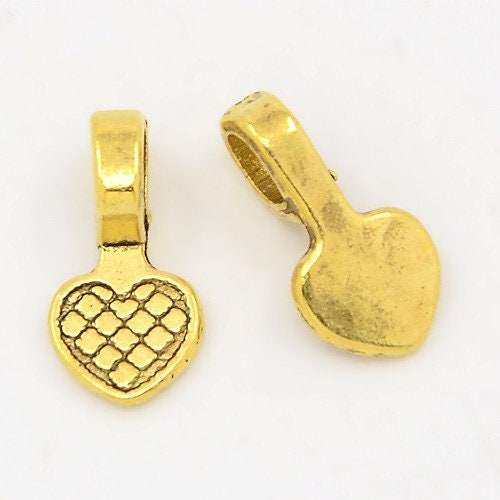5 Glue on Bails Pendant Hanger Heart Antique Brass/gold Plated 17x7mm