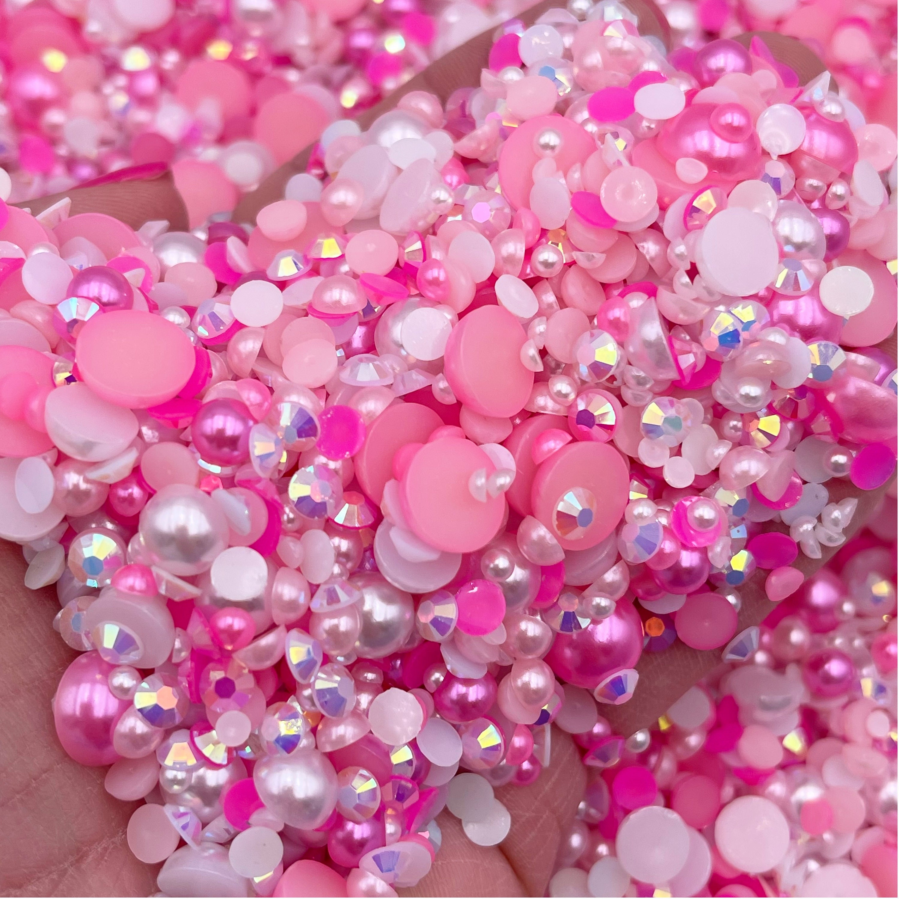 Shades of Purple Pearl Mix, Flatback Pearls and Rhinestone Mix, Sizes Range  3MM-10MM, Flatback Jelly Resin, Faux Pearls Mix, Mixed Sizes