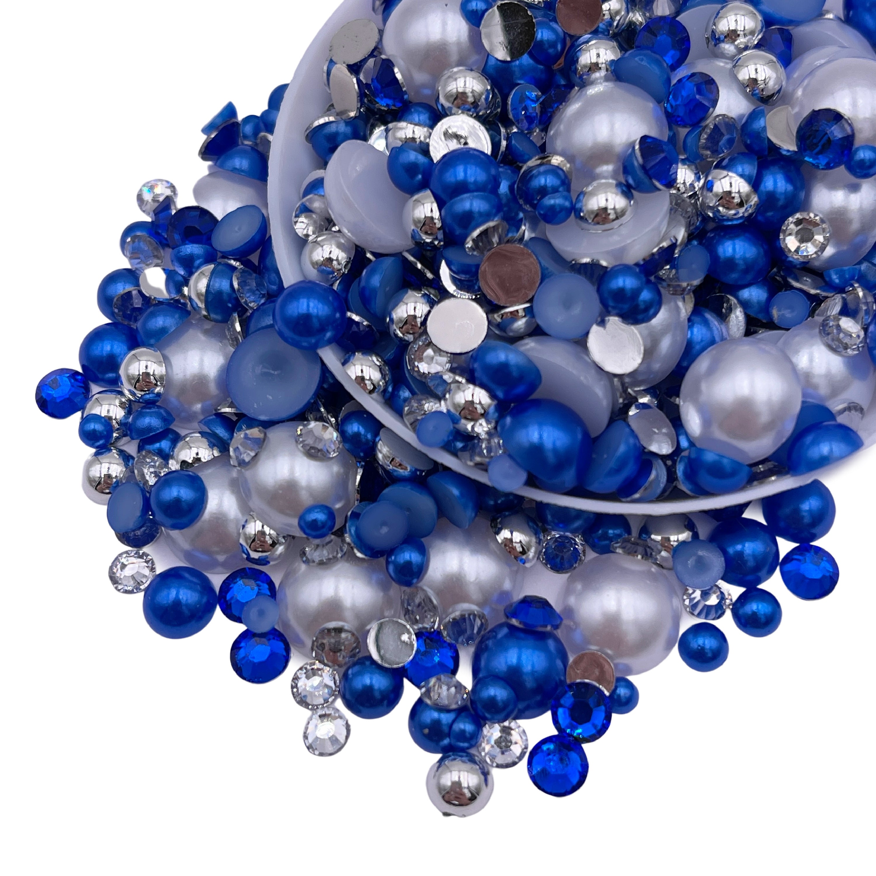 Blue and White Pearl Mix, Flatback Pearls and Rhinestone Mix