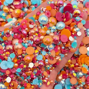 Sunkissed Pearl Mix, Flatback Pearls and Rhinestone Mix, Sizes Range 3MM-10MM, Flatback Jelly Resin, Faux Pearls Mix, Mixed Sizes