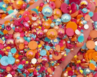 Sunkissed Pearl Mix, Flatback Pearls and Rhinestone Mix, Sizes Range 3MM-10MM, Flatback Jelly Resin, Faux Pearls Mix, Mixed Sizes