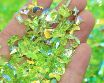 Transparent Green AB Resin Mixed Shape Flatback Rhinestones 450pcs, Assorted Shapes and Sizes 6-8mm, Faceted Resin Rhinestones, Not-Hotfix