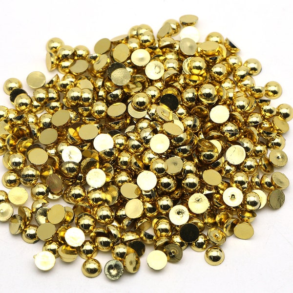 Gold Flat Back Pearls, Choose Size, 3mm, 4mm, 5mm, 6mm, 8mm or 10mm, Not-Hotfix