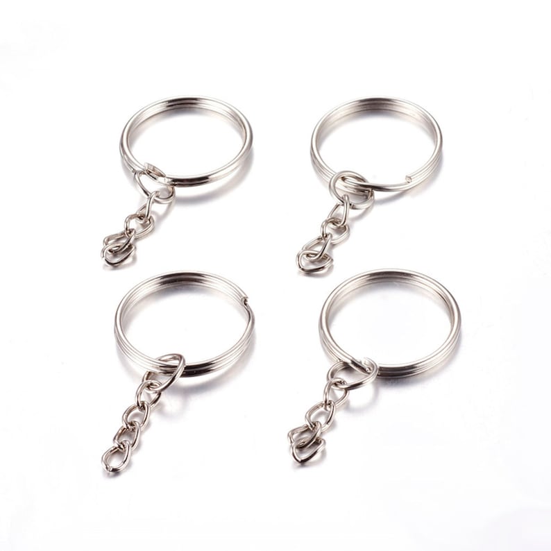 20 Silver Keychain Ring With Chain Iron Key Clasps Keycahin Etsy