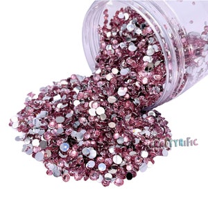 Light Rose Mixed Size Resin Rhinestone 4oz Jar, Mixed Sized 2-5mm, Non-Hotfix, Flatback Resin Rhinestone, Bulk Rhinestone Jars