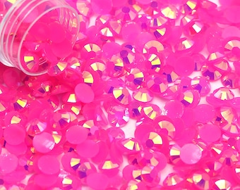 Neon Pink AB Jelly Flatback Resin Rhinestones Pack of 1000, Choose Size 4mm or 5mm, Faceted Resin Rhinestones, Not-Hotfix