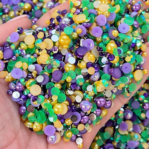 Mardi Gras Pearl Mix, Flatback Pearls and Rhinestone Mix, Sizes Range  3MM-6MM, Flatback Jelly Resin, Faux Pearls Mix, Mixed Sizes