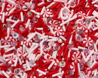 Twisted Peppermint Christmas Polymer Clay Sprinkle Mix, Fake Sprinkles, Clay Slices for Nail Art and Slime