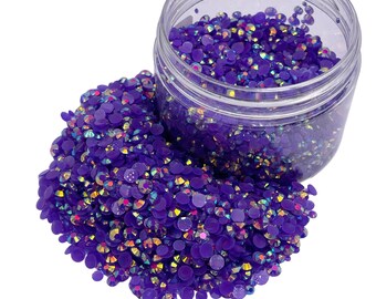 Amethyst AB Mixed Size Jelly Resin Rhinestone 4oz Jar, Mixed Sized 2-5mm, Non-Hotfix, Flatback Resin Rhinestone, Bulk Rhinestone Jars