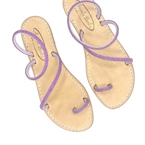 COLY - Handmade Capri Sandals - Made in Italy - Wisteria Multi Strass - Genuine Tuscan Leather Active Active