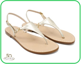 The Jacqueline Sandal - Woman Handmade Capri Sandals - Made in Italy - Silver Gold - Tuscany Leather Fashion Shoes - Capri Positano Amalfi