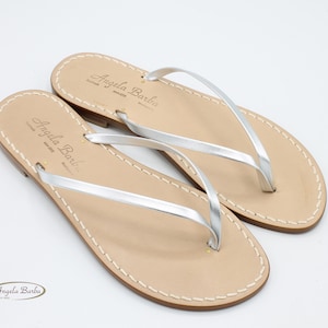 The Flip Flop  Sandal - Woman Handmade Capri Sandals - Made in Italy - Silver Color - Tuscany Leather Fashion Shoes - Sorrento Capri Amalfi
