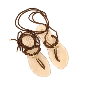 Dani - Handmade Capresi Sandals - Made in Italy - Brown Color - Genuine Tuscan Leather - Crystals