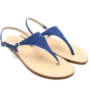 Jacqueline Sandale - Handgefertigte Capri-Sandalen - Made in Italy - Ozeanblau - Echtes toskanisches Leder - Capri, Positano, Sorrento, Amalfi
