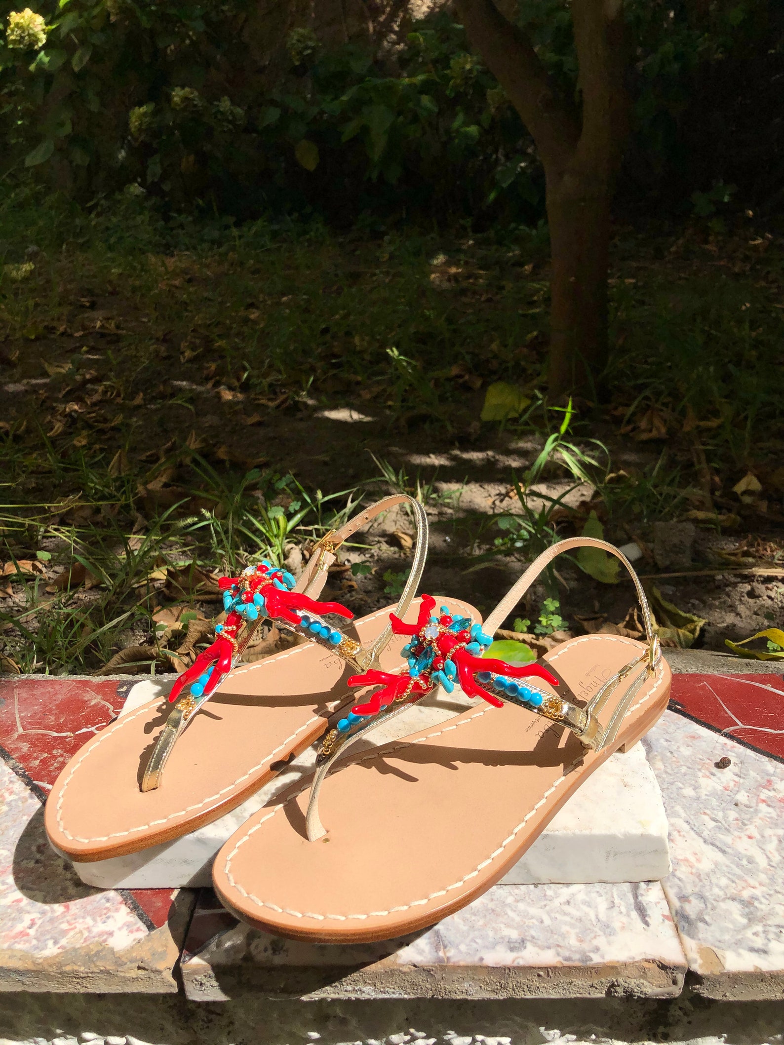 Women's sandals Crafted red and blue in leather low Etsy