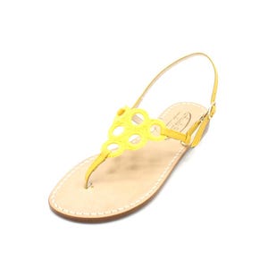 Handmade women&#39;s sandals in real leather with hand-embroidered rings Capresi made in Italy artisanal Capri Positano low flip flops