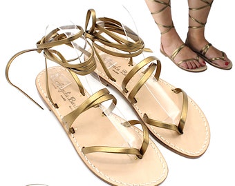 Der Gladiator - Handgemachte Capresi Sandalen - Made in Italy - Gold, Bronze und verschiedene Farben erhältlich - Echtes Leder und toskanisches Leder