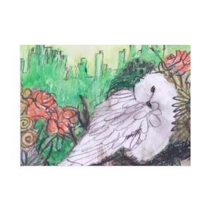 Cartes postales d'art, colombe en vert pastel à l'huile original, impressions d'art, art mural, décoration d'intérieur, ensemble de papeterie, cadeau pour artiste, amoureux de la nature