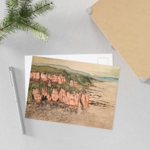 Set di cartoline, scogliere di Eyemouth, Scozia, dipinto a olio originale, stampe artistiche, cartoline d'arte costiera, biglietti di auguri con paesaggi