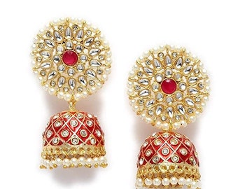 Jhumkas Traditional Earrings, Meenakari Handcrafted Gold Plated Jhumki Hoop Earrings | Traditional Indian/Pakistani Meenakari Jewellery
