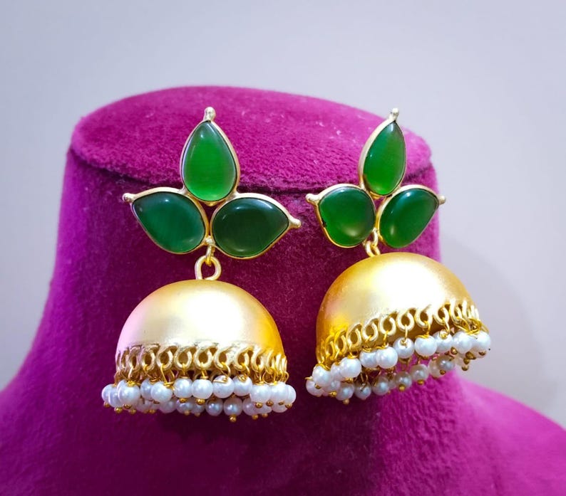 Jhumkas Traditional Earrings, Meenakari Handcrafted Gold Plated Jhumki Hoop Earrings | Traditional Indian/Pakistani Meenakari Jewellery image 1
