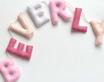 Personalized Felt Name Banner, Custom Baby Name Garland, Baby Shower Gift, Nursery Wall Decor, New Mom Gift, Neutral Nursery Decor