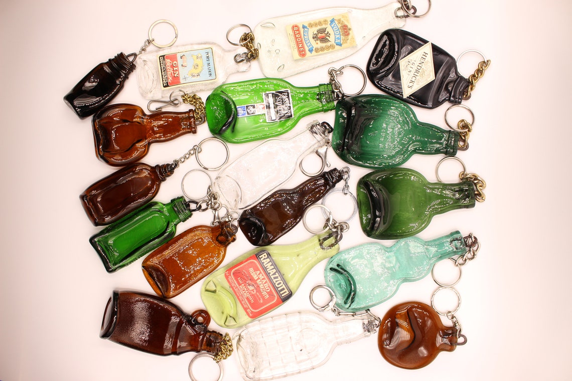 Keychain fused glass mini bottle Etsy