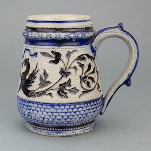 Antique German WESTERWALD ceramic beer stein - GRIFFIN decoration - 1800s