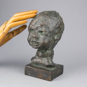 Vintage BRUTALIST bronze portrait bust sculpture of a boy - Giacometti style/ 1980s