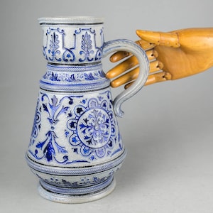 Antique German WESTERWALD ceramic beer poetry pitcher - 1800s