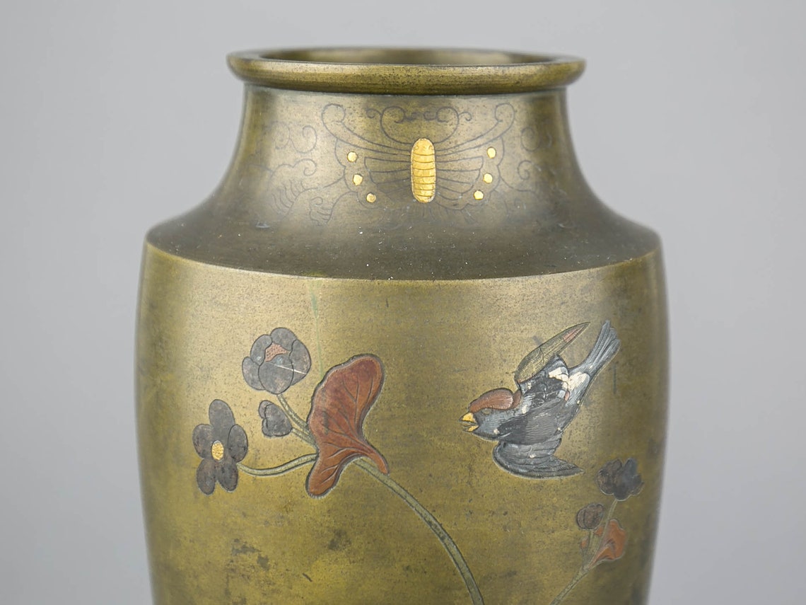 Antique Japanese Meiji-period Mixed Metal, Gold & Silver Inlay Bronze ...