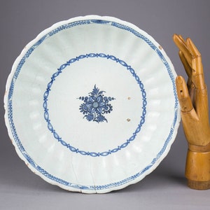 Large antique marked French tin-glazed serving plate, 1700s/ 18th century blue white faience