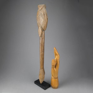 Large antique AFRICAN Mossi hand-carved flute - geometric/ cubist decoration