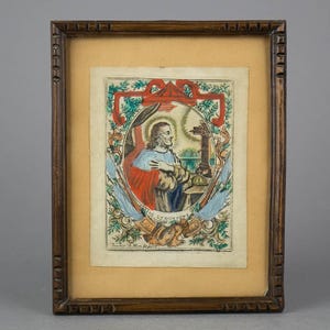 RARE 17th/ 18th-century Jacobus De Man (1676-1719) hand-colored religious print &quot;SLudovicus&quot;