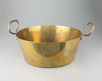 Antique French brass cooking pot, jam pan, Vintage brass cookware, French country kitchen