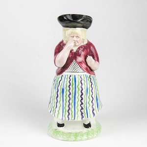 Rare Antique Portobello-type TOBY JUG - Female Snuff Taker - Figural character jug, 1840s Victorian collectible Tobaccciana decor
