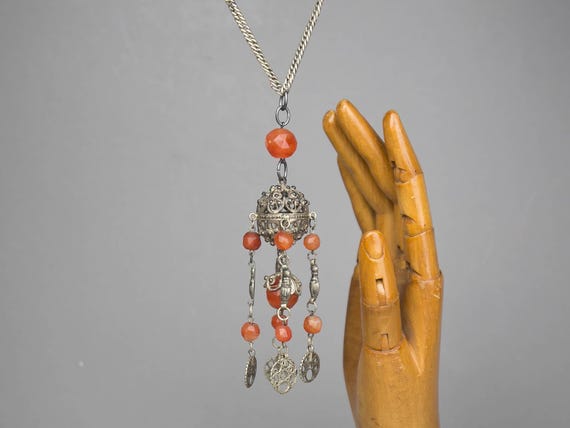 Unique Vintage Middle Eastern Tassel Necklace, Ca… - image 1