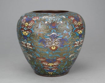 Exquisite antique Japanese Meiji-period signed bronze cloisonne vase