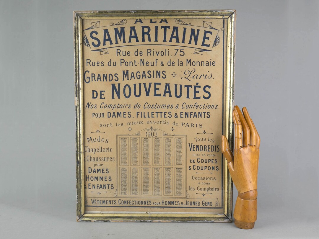 Original Antique LA SAMARITAINE PARIS Publicity Calendar 1903, Shabby