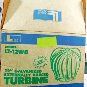 Leslie Locke 12&quot; Galvanized Externally Braced Turbine Roof Vent LT-12WB New- OB
