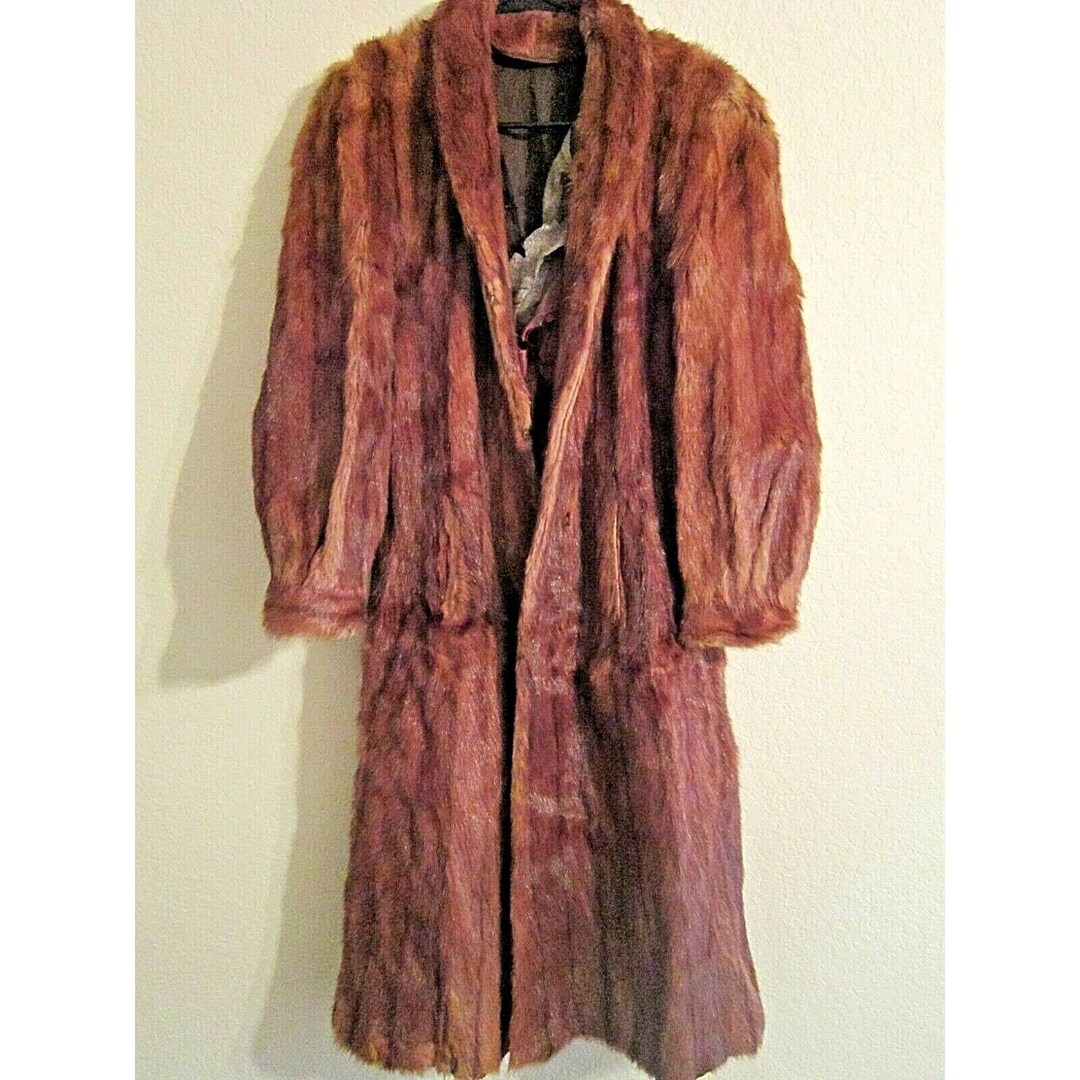 Natural Rust KOLINSKY MINK Fur Swing Coat Small Shawl Banded Appraised