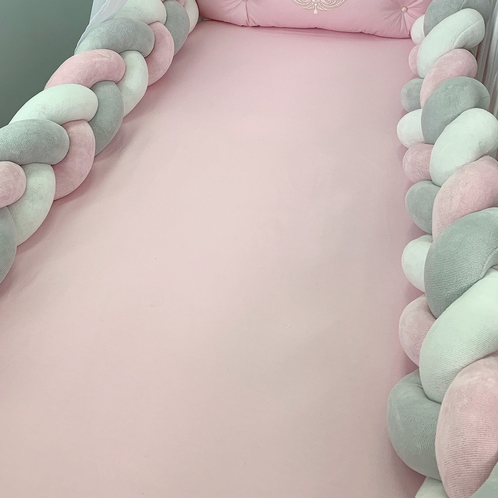 Pink Braided Crib Bumper Grey Braided Crib Bumper Mix Colors Etsy