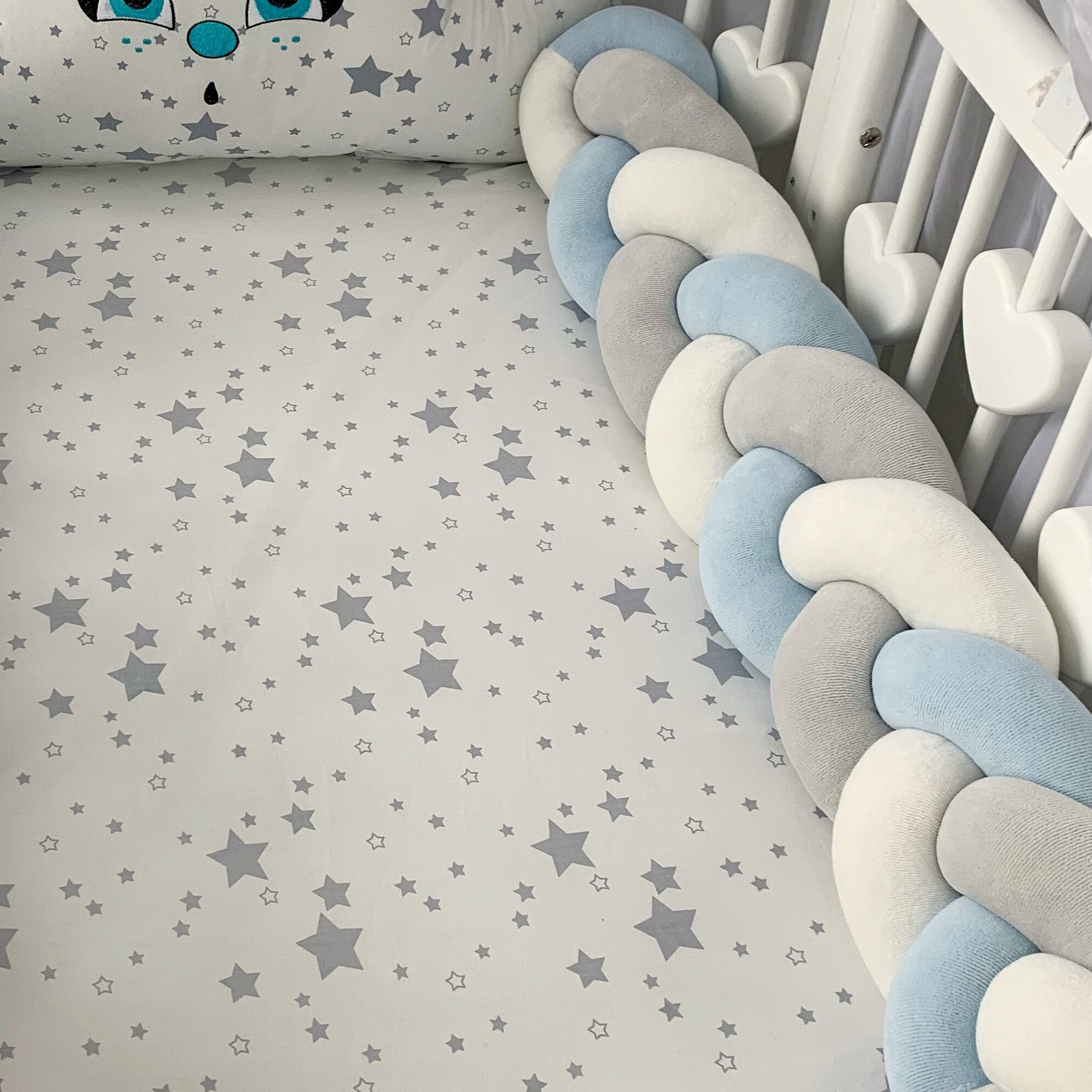 Braided Crib Bumper gray and blue Braided Crib Bumper Baby Etsy