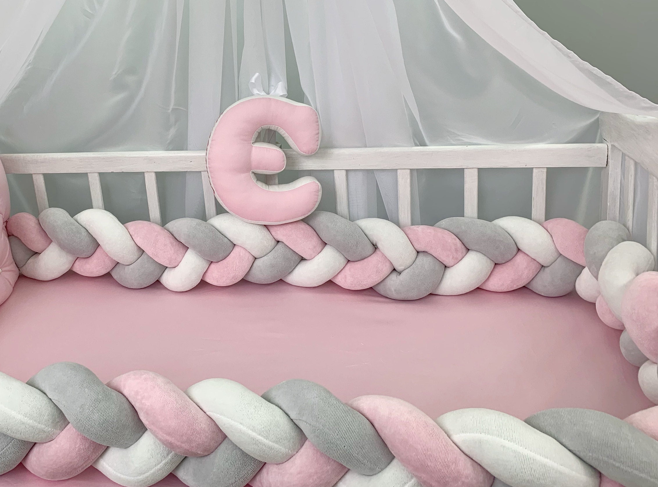 Pink Braided Crib Bumper Grey Braided Crib Bumper mix colors Etsy