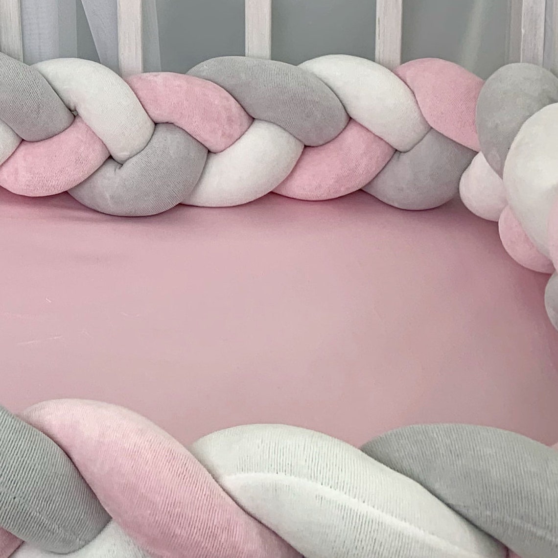 Pink Braided Crib Bumper Grey Braided Crib Bumper mix colors Etsy