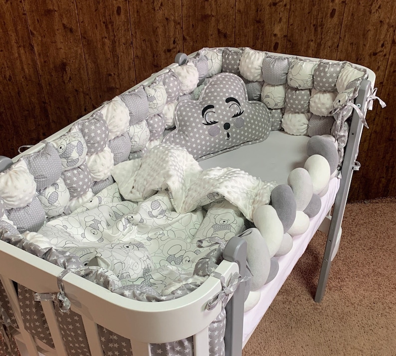 Grey Crib Bumper With Bear Crib Bumper and Grey Bedding Set Etsy