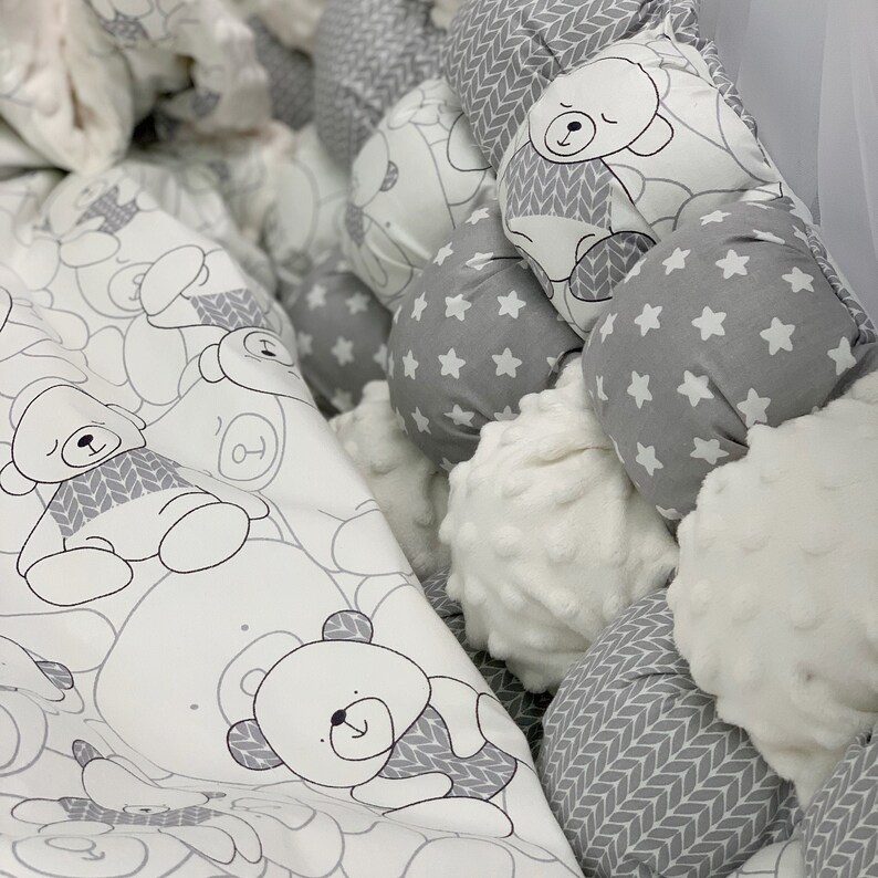 Grey Crib Bumper With Bear Crib Bumper and Grey Bedding Set Etsy
