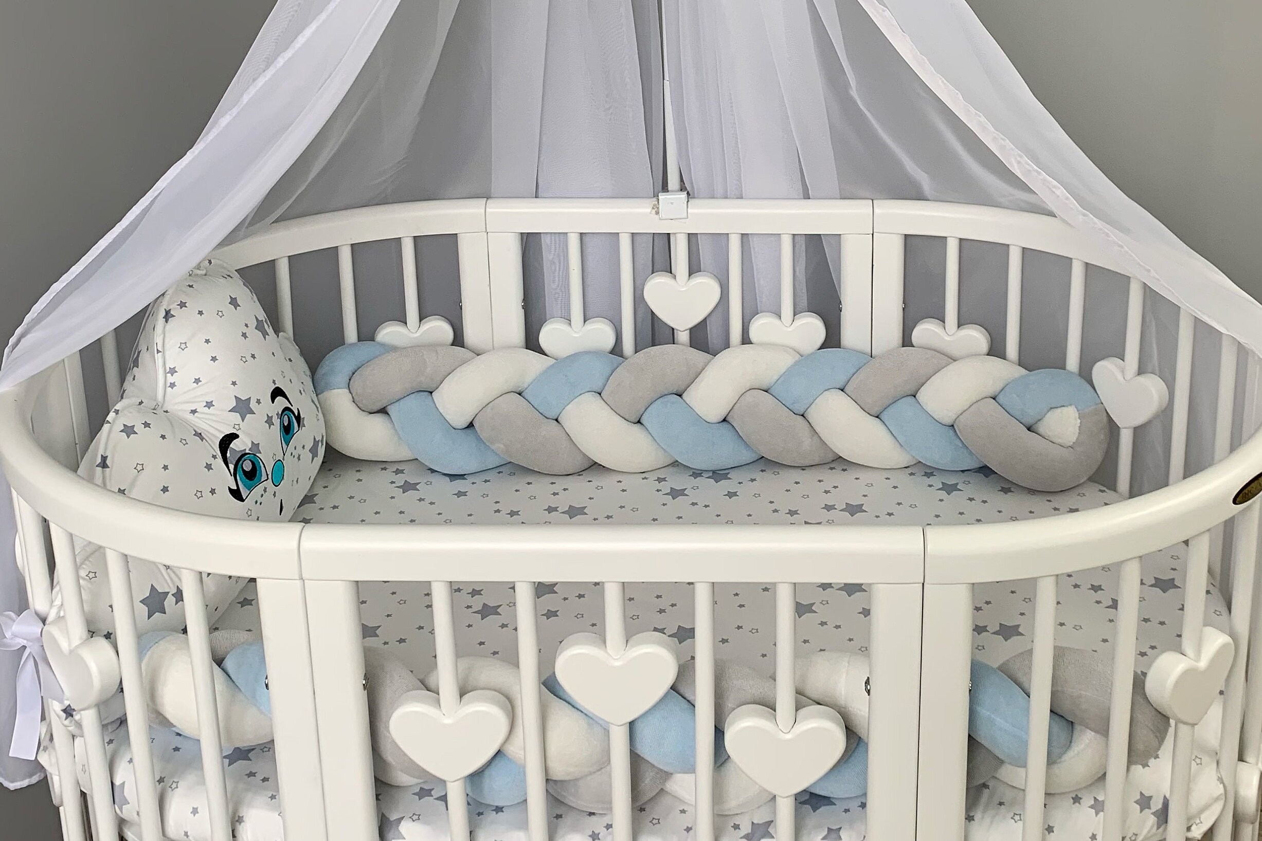 Braided Crib Bumper gray and blue Braided Crib Bumper Baby Etsy