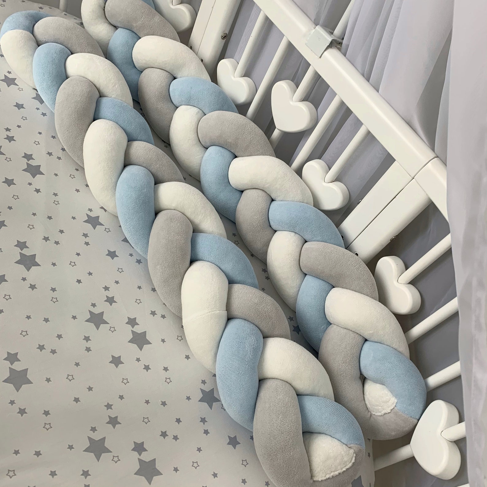 Braided Crib Bumper gray and blue Braided Crib Bumper Baby Etsy